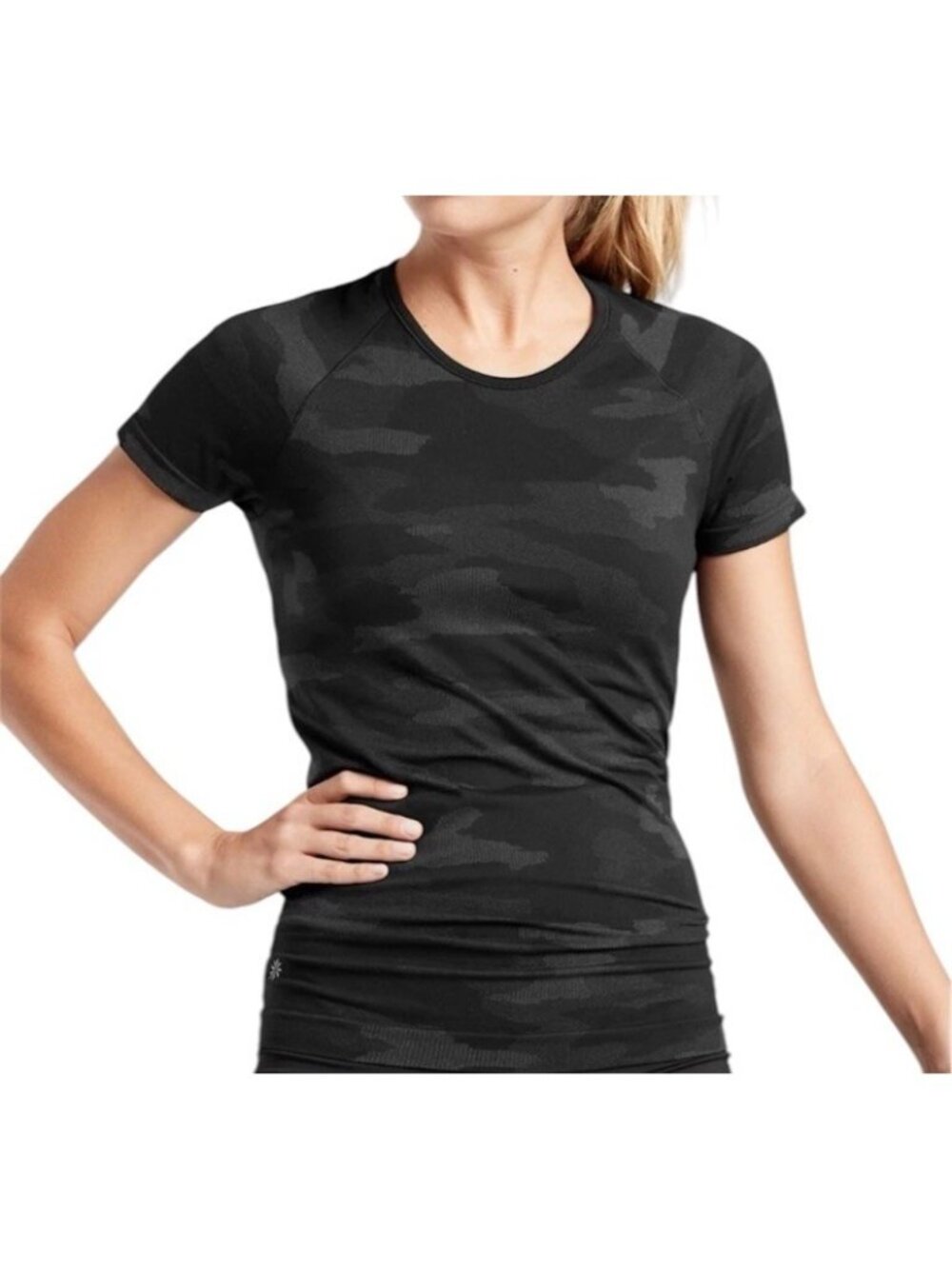 Athleta Speedlight Black Camo Athletic Workout Gym Short Sleeve T-Shirt Large